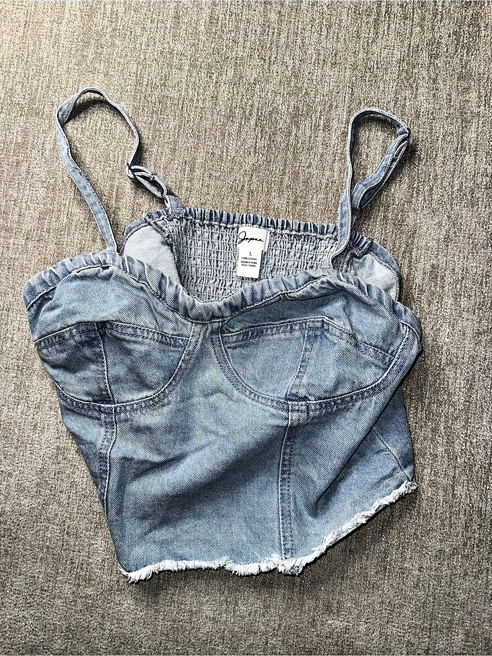 Japna Light Wash Denim Bustier Corset Crop Top Size L NWOT